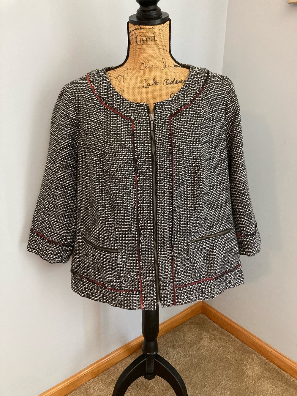 Sejour 3/4 Sleeve Zipper Front Tweed Jacket Blazer 16W